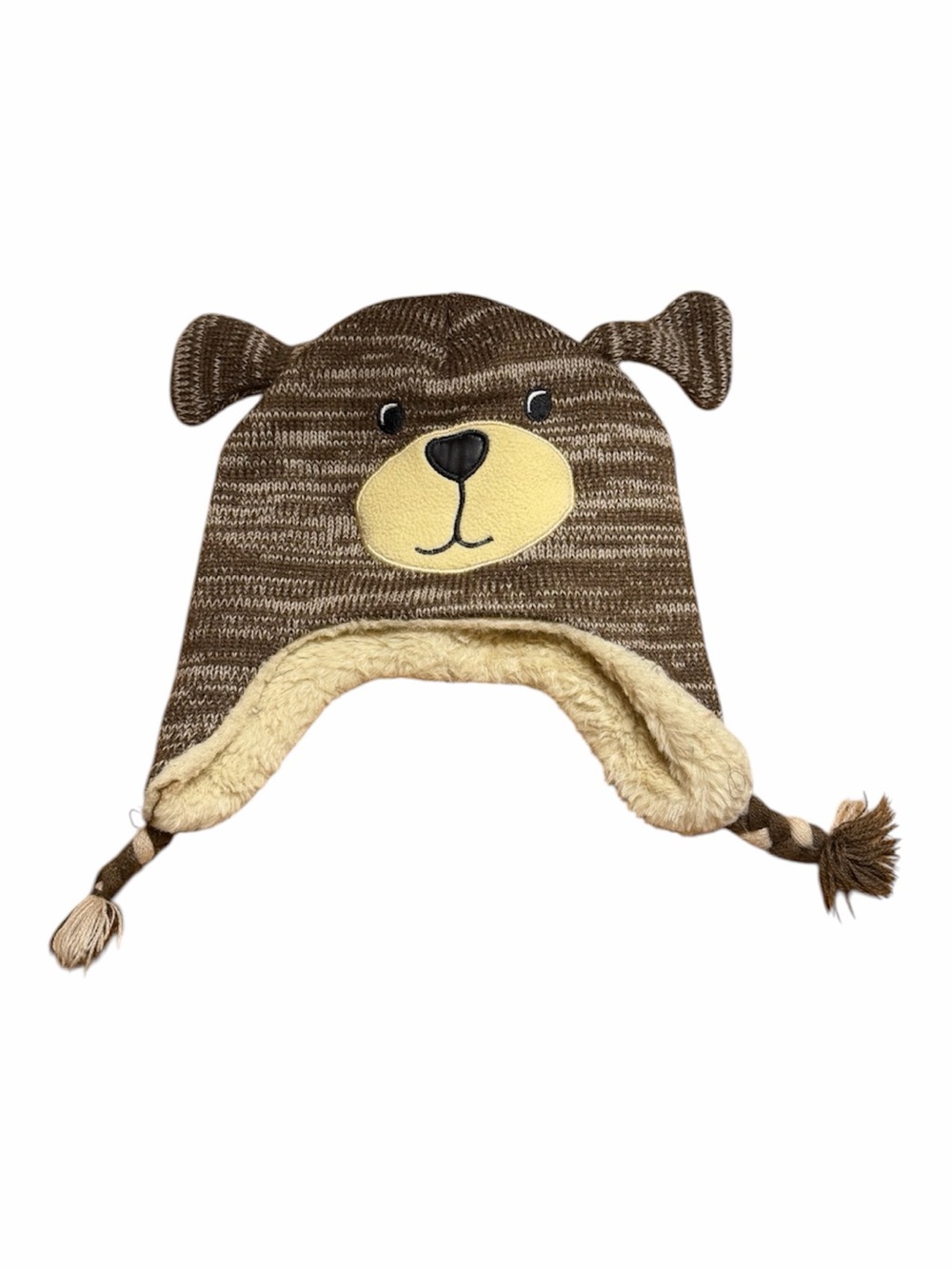 Toddler Brown Bear Knit Earflap Hat with Fleece Lining